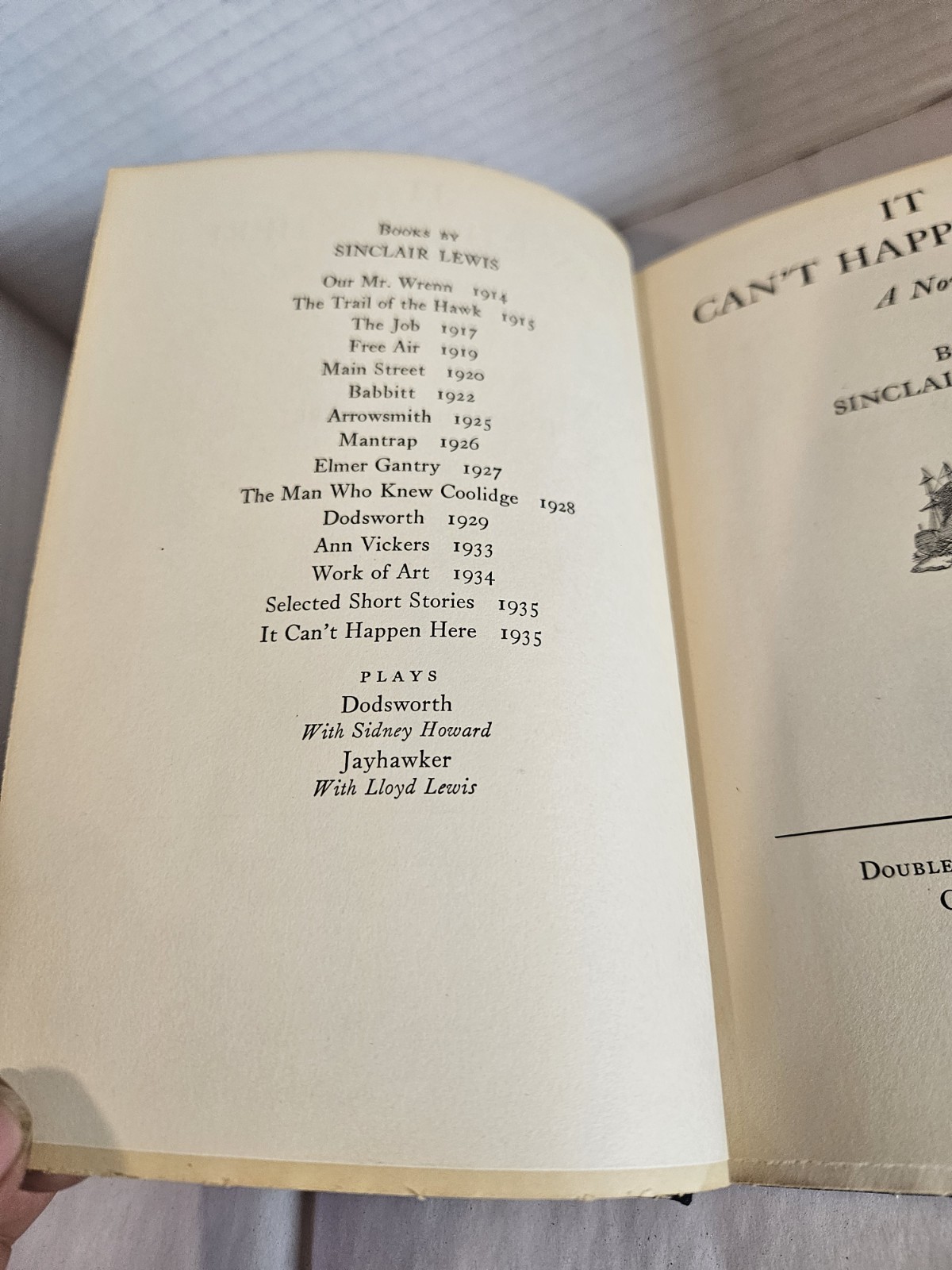 It Can’t Happen Here 1935 Doubleday Doran by Sinclair Lewis HC First Edition