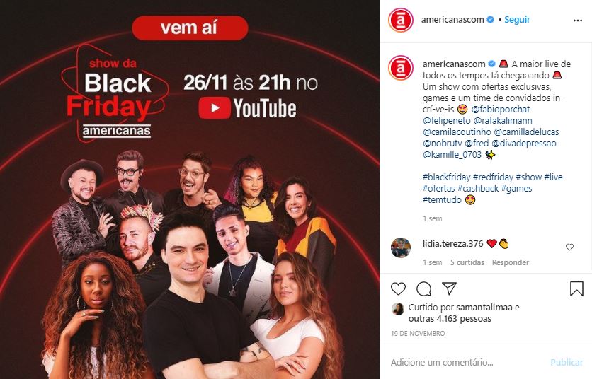 Campanha Patrocinada no Instagram da Americanas Campanha Patrocinada no Instagram da Americanas. Fonte: Instagram/@americanascom