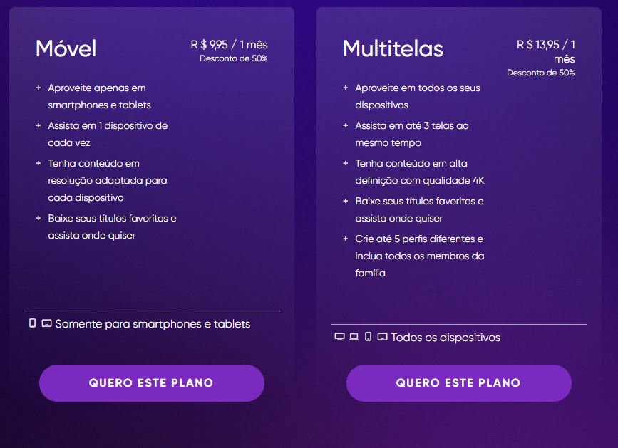 Tabela de preços HBO Max