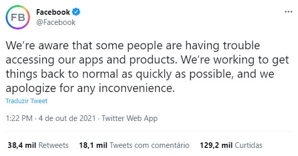 Facebook fora do Ar Facebook fora do Ar