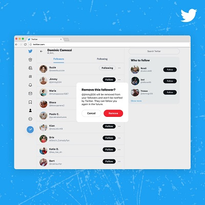 Twitter testa nova função de remover seguidores