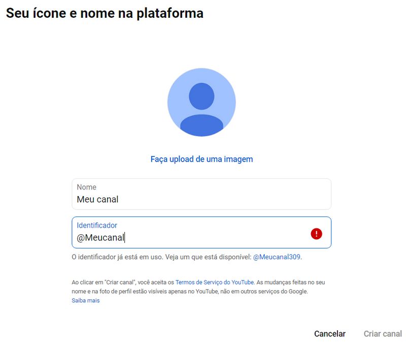 Criando o canal no YouTube
